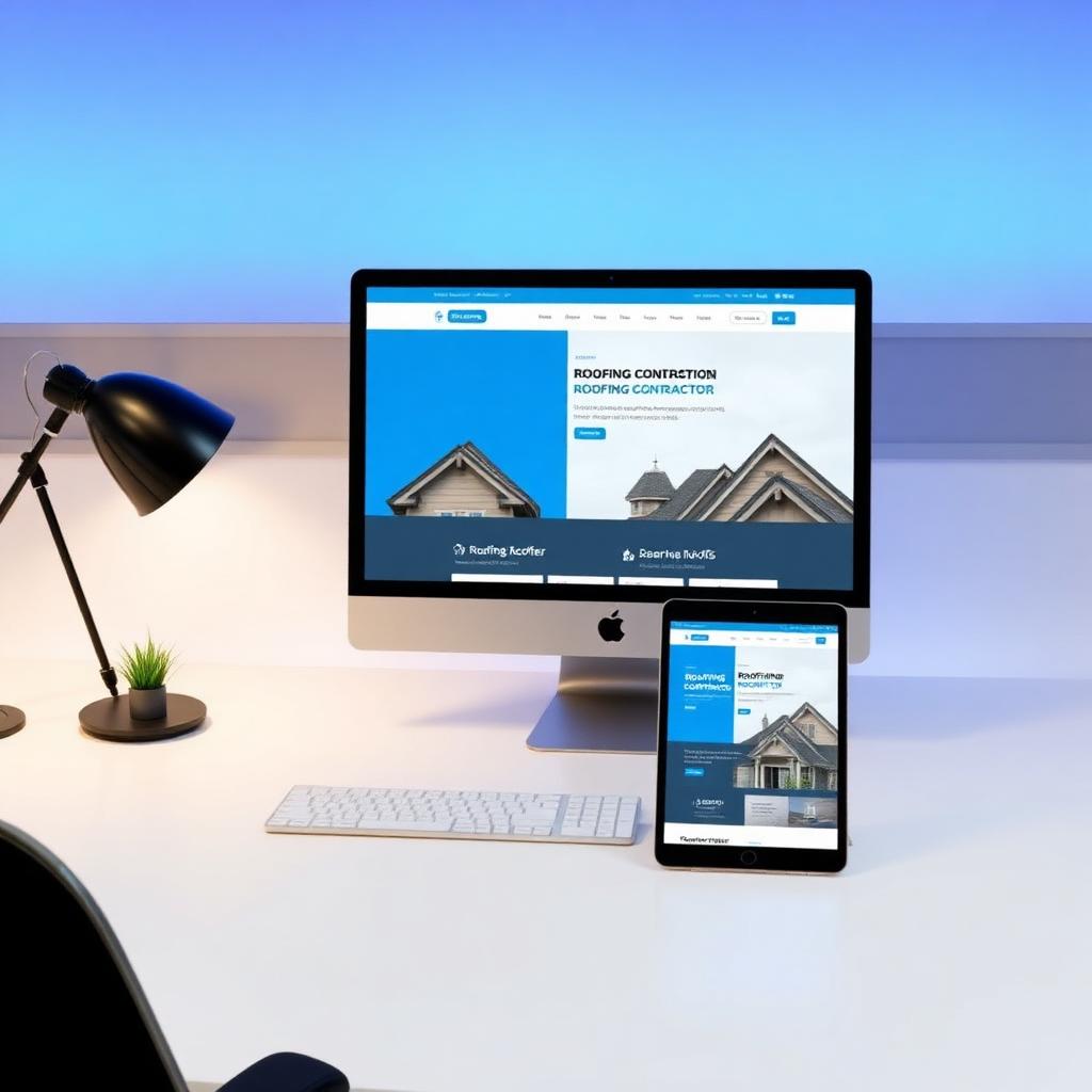 Custom roofing contractor website design shown on desktop and tablet
